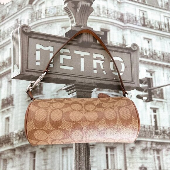 Coach CP475 Nolita Barrel Bag In Signature Canvas IN KHAKI SADDLE - Picture 3 of 8